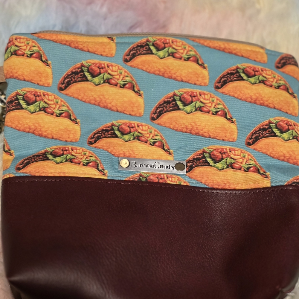 Taco Print Men's Bag - Blue and Brown